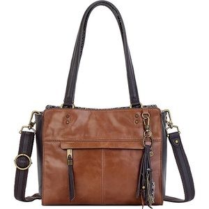 NEW the SAK brown leather tote w snake detailing!